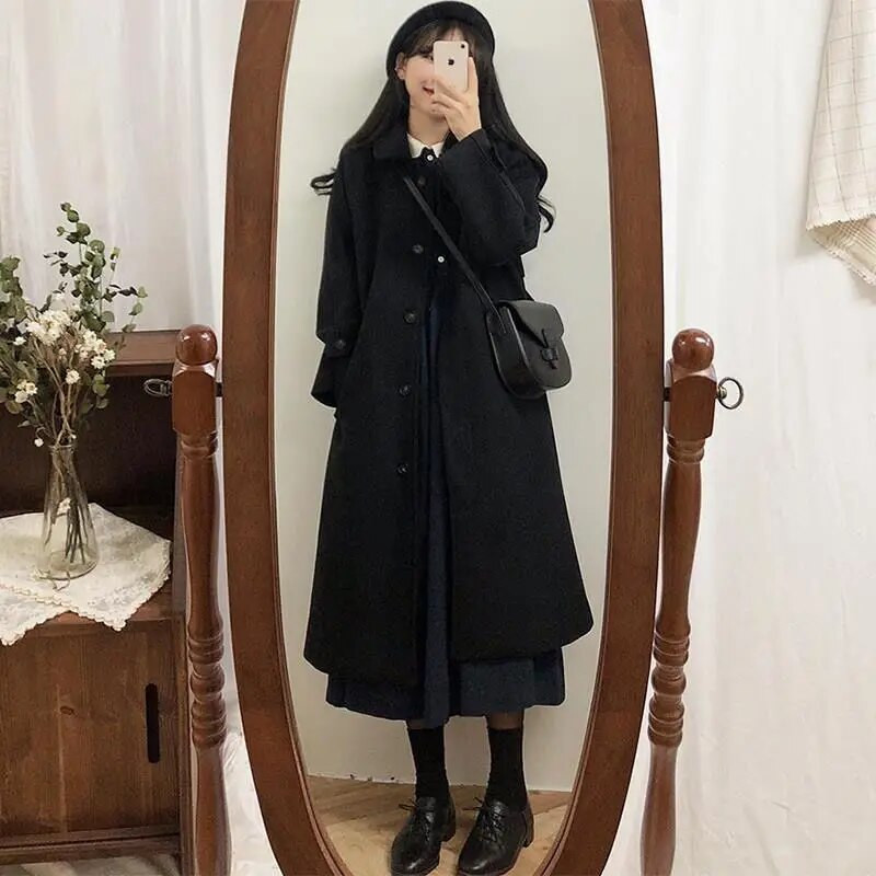 Naiste villasegud mantlid pikad elegantsed üherealised naiste vaba aja õhukesed sügisriided kvaliteetsed mantlid, must, kõik sobivad