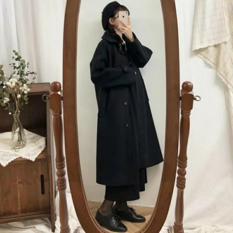 Naiste villasegud mantlid pikad elegantsed üherealised naiste vaba aja õhukesed sügisriided kvaliteetsed mantlid, must, kõik sobivad