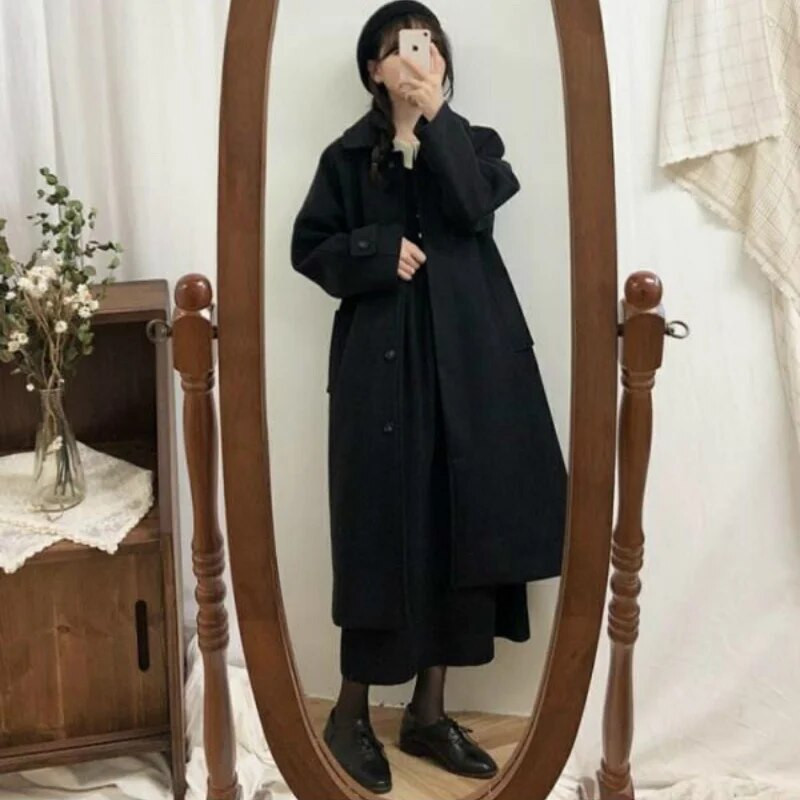 Naiste villasegud mantlid pikad elegantsed üherealised naiste vaba aja õhukesed sügisriided kvaliteetsed mantlid, must, kõik sobivad