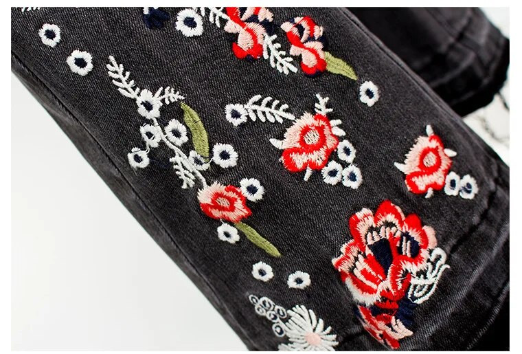 LOGAMI Vintage Embroidery Teksad Naine Elastsed Mustad Teksad Kevadsügises Flare Denim Püksid