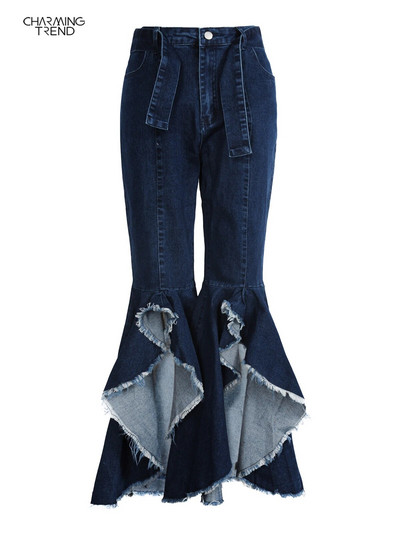 Charmingtrend 2023 Naujos mados vintažinės džinsinės platėjančios kelnės aukštu juosmeniu, moteriškos iškirptės, gatvės drabužiai vakarėliui