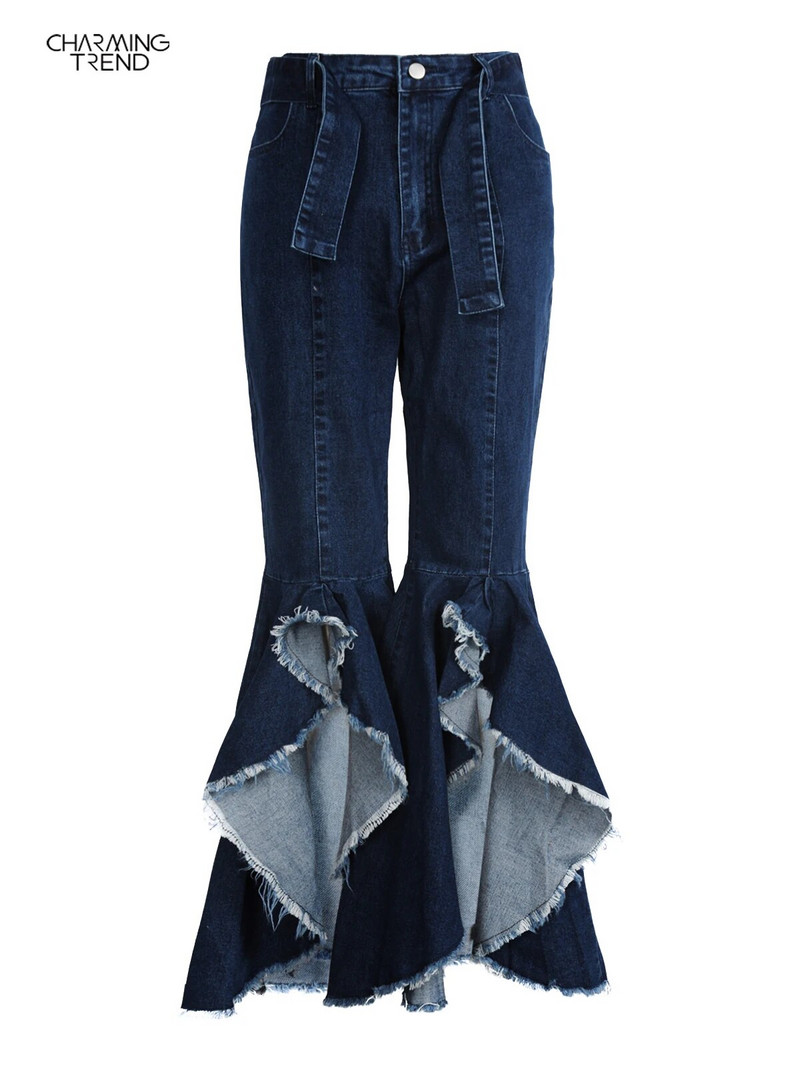 Charmingtrend 2023 Naujos mados vintažinės džinsinės platėjančios kelnės aukštu juosmeniu, moteriškos iškirptės, gatvės drabužiai vakarėliui