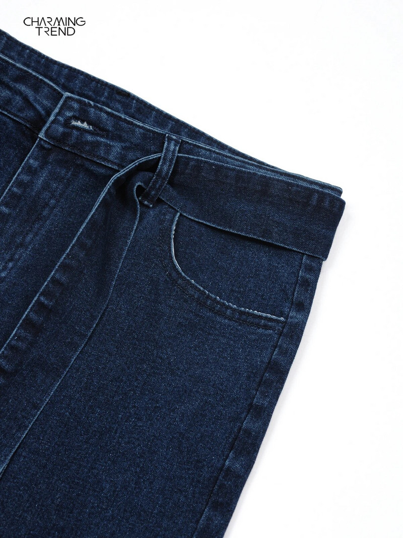 Charmingtrend 2023 Naujos mados vintažinės džinsinės platėjančios kelnės aukštu juosmeniu, moteriškos iškirptės, gatvės drabužiai vakarėliui