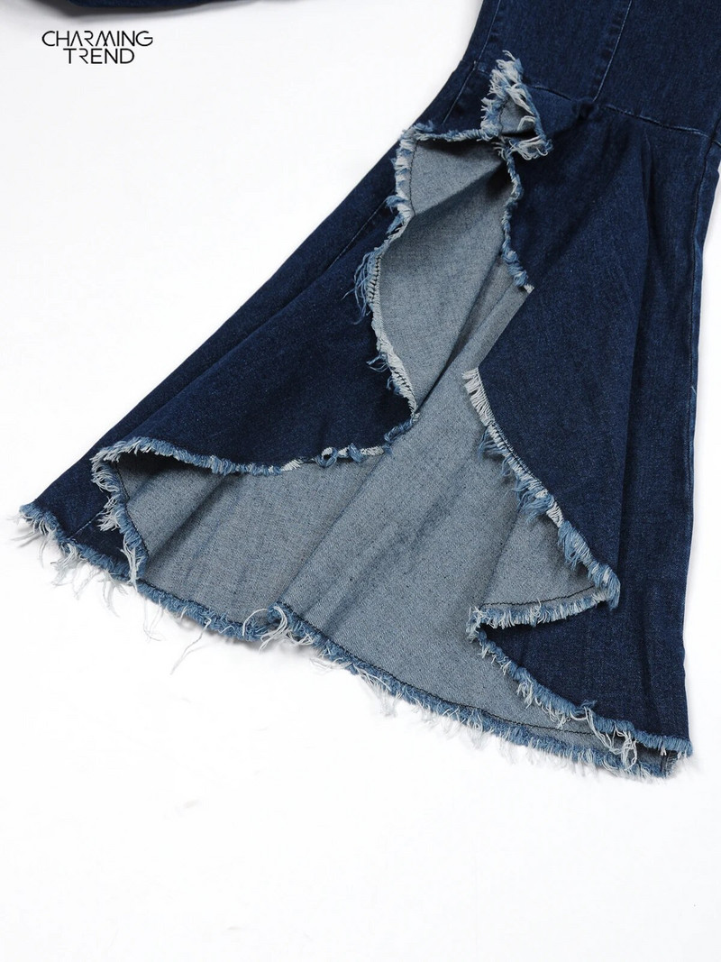 Charmingtrend 2023 Naujos mados vintažinės džinsinės platėjančios kelnės aukštu juosmeniu, moteriškos iškirptės, gatvės drabužiai vakarėliui