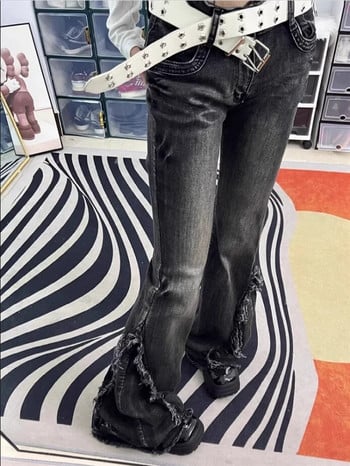 American Spicy Girl Vintage Fur Edge Slim Εφαρμογή χαμηλή μέση Micro Ragged Jeans Γυναικεία ίσια Tube Floor Towers Ins Fashion Y2K