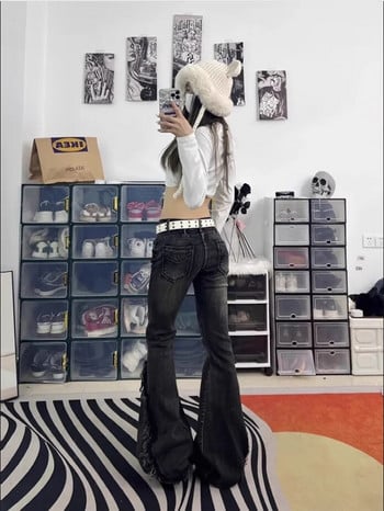 American Spicy Girl Vintage Fur Edge Slim Εφαρμογή χαμηλή μέση Micro Ragged Jeans Γυναικεία ίσια Tube Floor Towers Ins Fashion Y2K