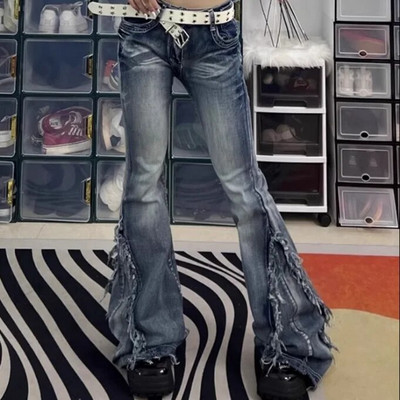 American Spicy Girl Vintage Blan Edge Slim Fit cu talie joasă Micro Ragged Jeans Femei Drepți Tube Floor Towers Ins Fashion Y2K