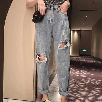 American Spicy Girl Vintage Blan Edge Slim Fit cu talie joasă Micro Ragged Jeans Femei Drepți Tube Floor Towers Ins Fashion Y2K
