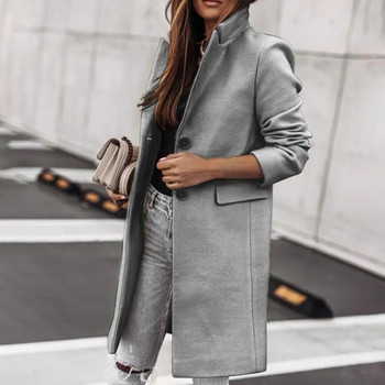 Γυναικείο παλτό Κλασικό μονόχρωμο τσέπες με πτερύγιο Χειμερινό παλτό Χοντρό χειμερινό παλτό τσέπες με πέτα μακρύ ζεστό μάλλινο πανωφόρι
