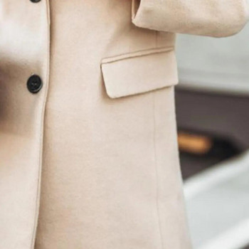 Дамско палто Класически едноцветни джобове с капаци Зимно палто Дебело зимно палто с капаци с джобове с ревери Дълго топло вълнено палто Връхни дрехи