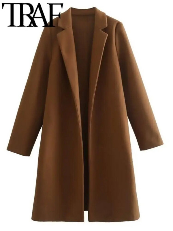 TRAF hall kevadine naiste mantlid pikkade varrukatega avara jakk Vintage pikliku joonega Trench-mantel Naiste välisriided soe Y2k Oversize