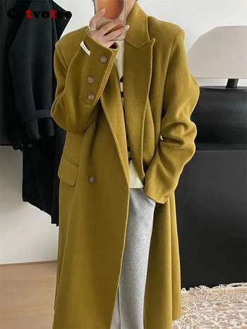 Cotvotee μάλλινο γυναικείο παλτό 2023 Φθινόπωρο, Χειμερινό Μόδα Παλτό Casual Γυναικείο Γυναικείο Διπλό Γυναικείο Γιακά Χαλαρό Μακρύ Παλτό