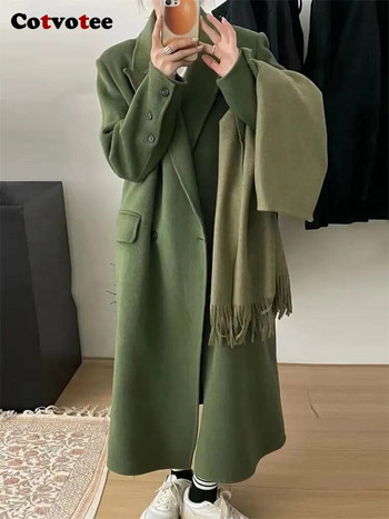 Cotvotee μάλλινο γυναικείο παλτό 2023 Φθινόπωρο, Χειμερινό Μόδα Παλτό Casual Γυναικείο Γυναικείο Διπλό Γυναικείο Γιακά Χαλαρό Μακρύ Παλτό