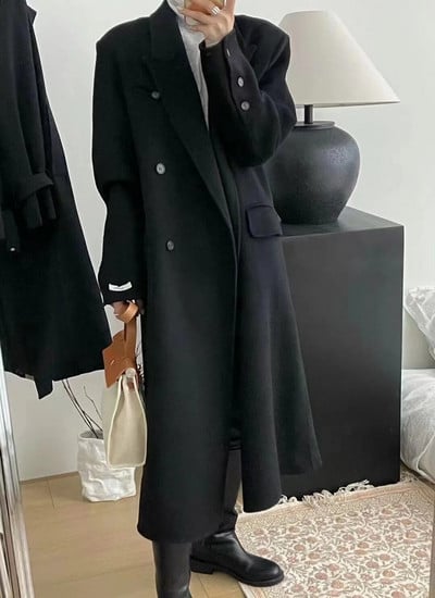 Cotvotee villane naiste mantel, 2023. aasta sügistalvine moekas mantel, vabaaja kontorinaise kaherealine mantel, lahtine pikk mantel