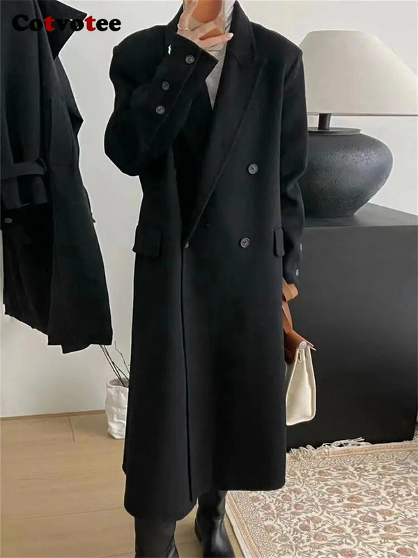 Cotvotee villane naiste mantel, 2023. aasta sügistalvine moekas mantel, vabaaja kontorinaise kaherealine mantel, lahtine pikk mantel