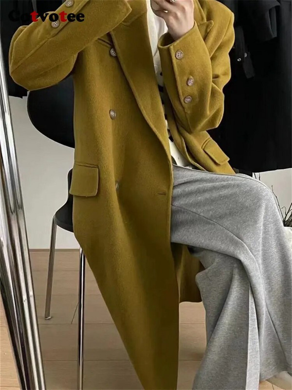 Cotvotee villane naiste mantel, 2023. aasta sügistalvine moekas mantel, vabaaja kontorinaise kaherealine mantel, lahtine pikk mantel
