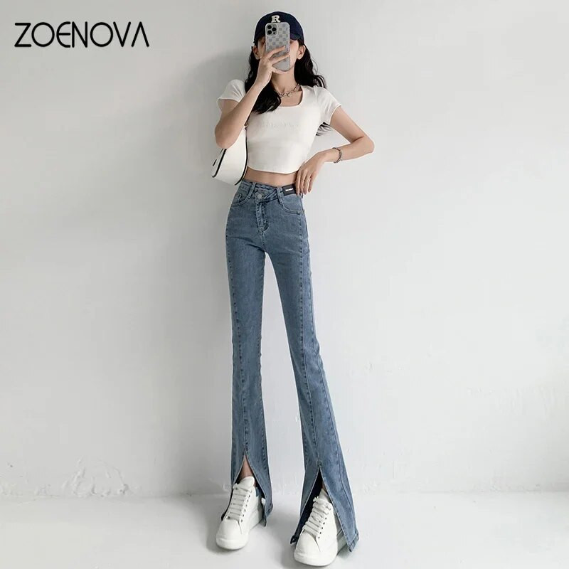 ZOENOVA Flare Jeans Naiste madala vöökohaga püksid Vintage Esteetilised Denim Püksid Tänavarõivad Mom Casual Korea Fashion Cyber Y2k Jean