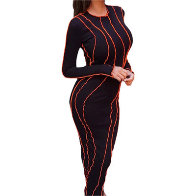 Naiste mood kevad-sügisne lapiline ümmargune kaelus pikkade varrukatega kleit kevad-sügispeo lühike/pikk kehakleit