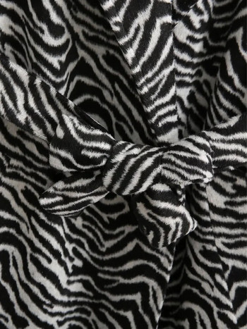 XNWMNZ Fashion Zebra ριγέ στάμπα χειμερινού μακρύ παλτό γυναικεία με ζώνη Διπλό στήθος χοντρό ζεστό απαλό λεπτή εφαρμογή Κομψά streetwear