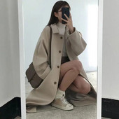 Must pikk mantel naiste paks talvine korea lühike sametiga Keskmise pikkusega villane mantel Naiste parkad Tasuta kohaletoimetamine ümbrismantel Sügis