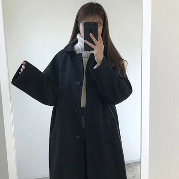 Черно дълго палто Дамско дебело зимно корейско късо с кадифе Вълнено палто със средна дължина Дамски паркове Безплатна доставка Палто с увивка Есен