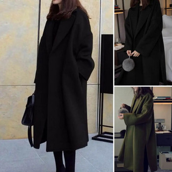 Γυναικείο παλτό Φθινοπωρινό Χειμώνα Χοντρό μάλλινο μακριά παλτό Vintage V λαιμόκοψη μακρυμάνικο τσέπες μπουφάν μόδα 2023 Κομψά γυναικεία παλτό