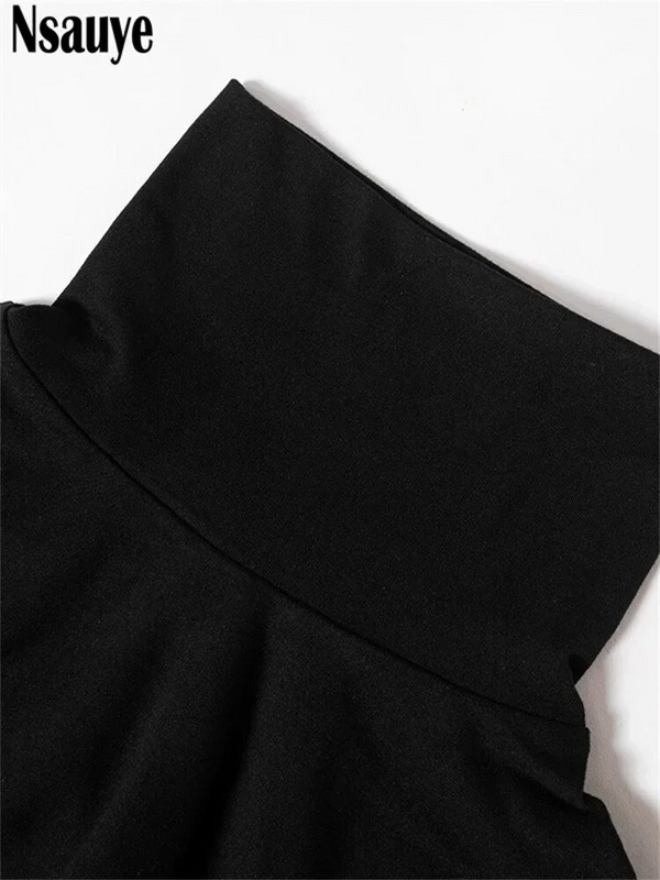 Nsauye Maxi Bodycon Kleit Naiste pikkade varrukatega varustus Elegantne mood Seksikas peoõhtune klubi, must talvekleit kilpkaelusega