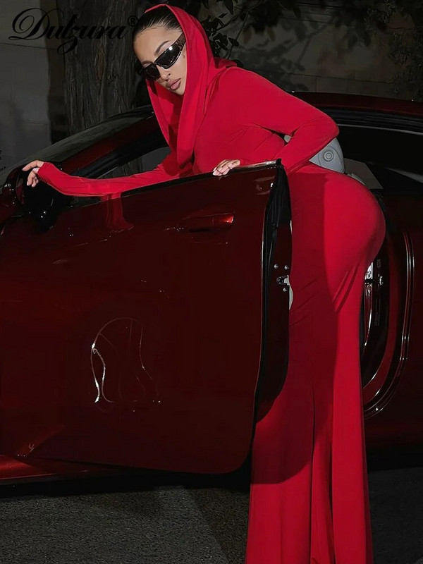 Dulzura Solid Pure Color kapuutsiga pikkade varrukatega maksikleit sünnipäevapeo klubirõivaste hulgimüük 2023, suvesügis naistele Bodycon