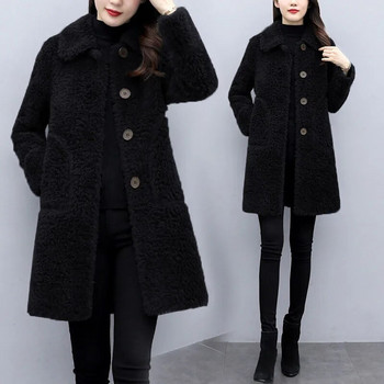Зимно кашмирено вълнено палто Дамска есенна и зимна корейска версия на палтото от изкуствена вълна Свободно топло удебелено дълго палто