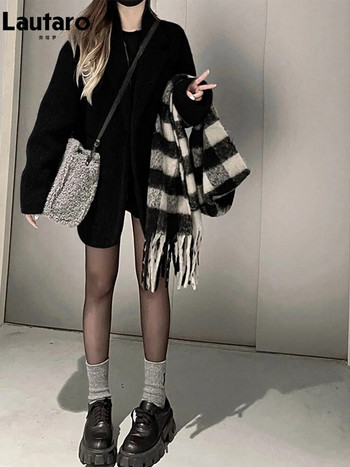 Lautaro Φθινοπωρινό Χειμώνας Γκρι Μαύρο Ζεστό μαλακό μάλλινο σακάκι Γυναικείο μακρυμάνικο μονόστηθο Κορεάτικη μόδα Νέα σε παλτό και μπουφάν