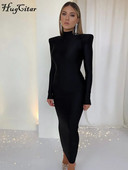 Hugcitar Solid pikkade varrukatega õlakoojenditega kilpkaelusega maksikleit 2022 uusaasta naiste mood tänavarõivad, elegantsed kõhnad