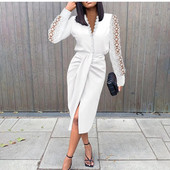 WYBLZ Ženska čipkasta haljina s V-izrezom 2022. Novogodišnja crno-bijela haljina Nova modna elegantna haljina dugih rukava za zabave za žene Robe Femme