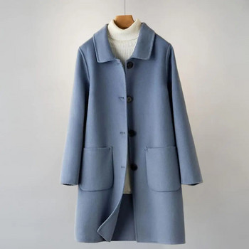 Πέτο με μακρυμάνικο τσέπες Παχύ ζεστό γυναικείο παλτό Φθινοπωρινό χειμωνιάτικο παλτό Πακετέτα Μασίφ μάλλινο διπλής όψεως
