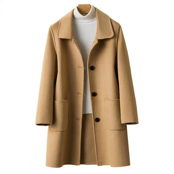 Πέτο με μακρυμάνικο τσέπες Παχύ ζεστό γυναικείο παλτό Φθινοπωρινό χειμωνιάτικο παλτό Πακετέτα Μασίφ μάλλινο διπλής όψεως