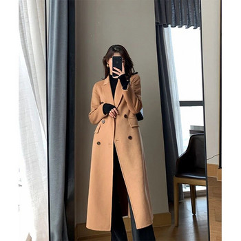 M-3Xl Μακριά καμπαρντίνα Γυναικεία Streetwear Διπλό Μάλλινο Παλτό Κορεατικό Plus Size Windbreaker Outwear Χειμερινό μάλλινο πανωφόρι