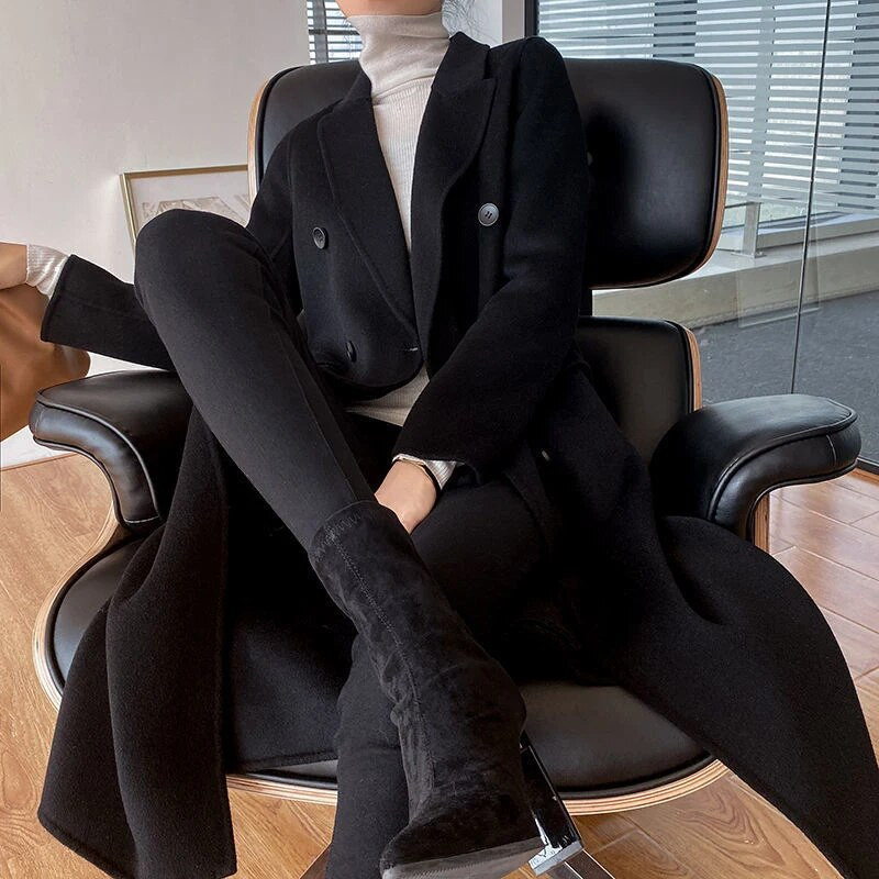 M-3Xl Dugi trenč kaput Ženska ulična odjeća Vuneni kaput s dvostrukim kopčanjem Korejska vjetrovka veće veličine Zimski vuneni kaput