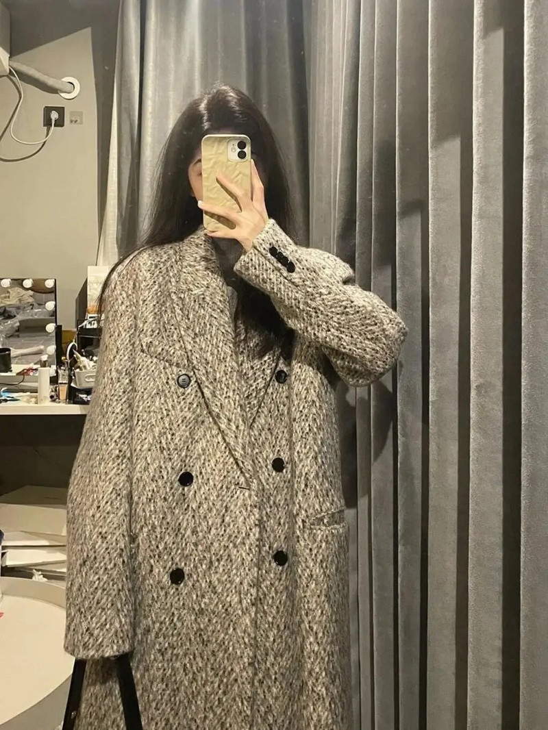 Retro temperamendi kalasabamustriga mantel 2023. aasta talvine naiste kaherealine villased mantlid kontoris Lday paksud mood pikad mantlid