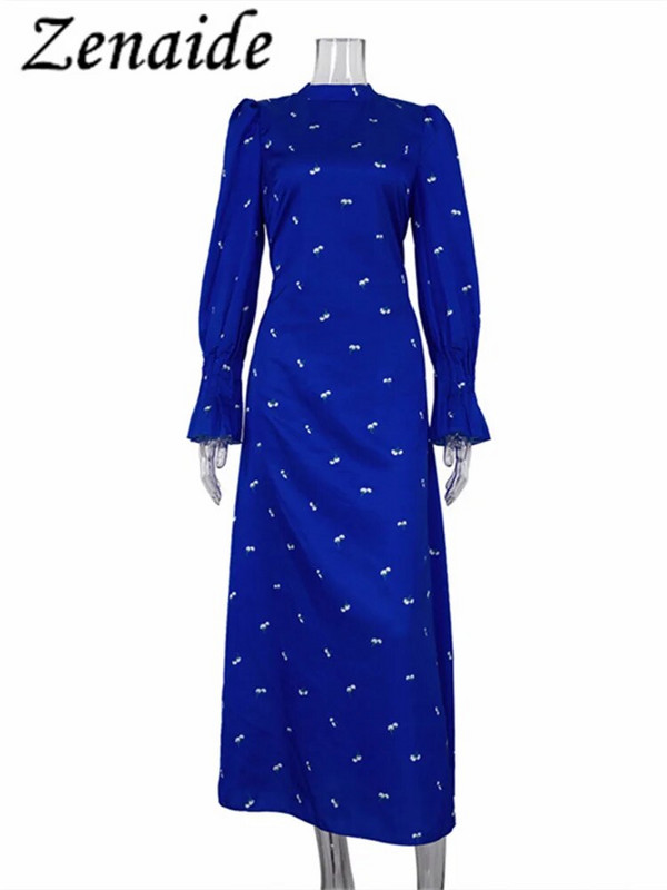 Zenaide 2023. gada apdrukāta pārsēja modes kleita ar apkakli, eleganta satīna ballīte ziemas ikdienišķa izmēra kleitas ar garām piedurknēm.