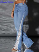 Denimcolab Fashion Leg Side Hole Flare püksid kõrge vöökohaga naiste teksad Seksikad narmastega teksapüksid Naiste vabaaja teksapüksid