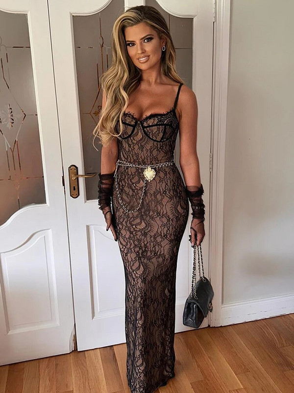 Mozision elegantne pitsprinteriga maksikleit naistele spagetirihmadeta varrukateta seljata Bodycon Clubi seksikas õhtukleit