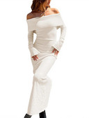 Naiste kevad-sügis õlgadeta kleit, ühevärviline lõhikuga pikkade varrukatega kootud peokleit rannakokteiliklubisse