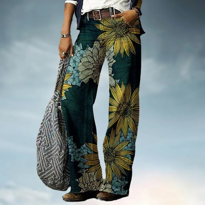 Sieviešu bikses ar platām kājām brīvi džinsi Y2k rudens jauns 3D apdrukas ziedu raksts ikdienas modes ērts ielas lielizmēra apģērbs