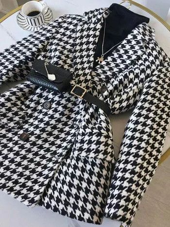 Παλτό Γυναικείο Μπουφάν Χειμώνα Φθινόπωρο Χειμώνας Νέο μάλλινο κοστούμι Σακάκι Παχύ Houndstooth Checker Παλτό Blazers Streetwear Χειμερινό παλτό