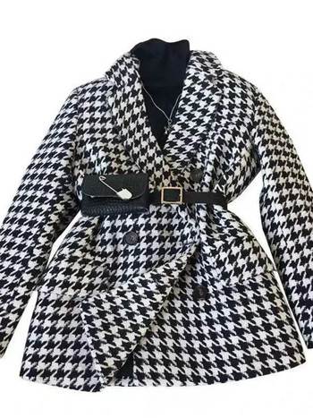 Παλτό Γυναικείο Μπουφάν Χειμώνα Φθινόπωρο Χειμώνας Νέο μάλλινο κοστούμι Σακάκι Παχύ Houndstooth Checker Παλτό Blazers Streetwear Χειμερινό παλτό