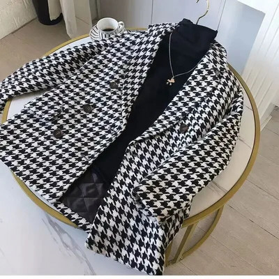 Kaput Ženska zimska jakna Jesen Zima Nova vunena jakna Zadebljani karirani kaput Kaput Blazeri Ulični zimski kaput