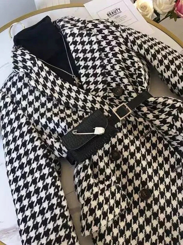 Kaput Ženska zimska jakna Jesen Zima Nova vunena jakna Zadebljani karirani kaput Kaput Blazeri Ulični zimski kaput
