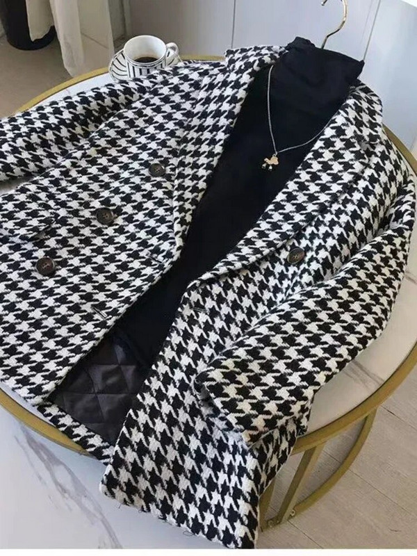 Kaput Ženska zimska jakna Jesen Zima Nova vunena jakna Zadebljani karirani kaput Kaput Blazeri Ulični zimski kaput