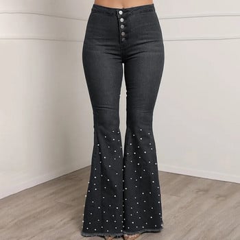 Ψηλόμεσο Ολόσωμο Λεπτό Τζιν Γυναικεία Raw Hem Flare Jeans Φθινοπωρινή μόδα Γυναικείο τζιν παντελόνι