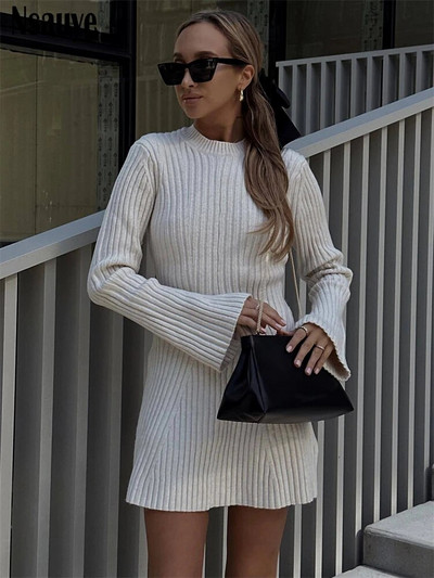 Nsauye 2023 talvine kootud kampsun pikkade varrukatega, soe õhuke minikleit, moodne elegantne naiste peokleit Naiste pulloverkleidid