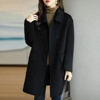 Γυναικείο παλτό μονόχρωμο μακρυμάνικο πέτο Ζακέτα μεσαίου μήκους Keep ζεστό Διπλό στήθος Παχύ χειμερινό παλτό
